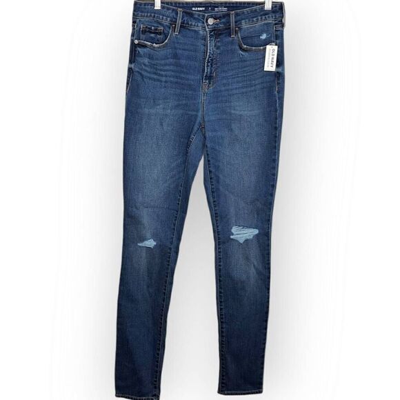 Old Navy Women's High-Waisted Distressed Pop Icon Skinny Jeans in Medium Indigo - Picture 2 of 9